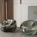 Modern Glass Spherical Accent Chair In Living Room With Wooden Floor Plant And Pendant Light