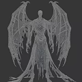 Gothic Skeleton Figure With Tattered Blue Robe And Bat Like Wings