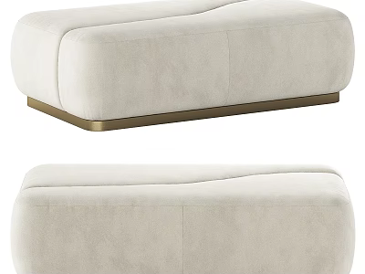 Modern Cream Upholstered Ottoman With Curved Design And Sleek Gold Metal Base 3d model