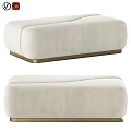Modern Cream Upholstered Ottoman With Curved Design And Sleek Gold Metal Base