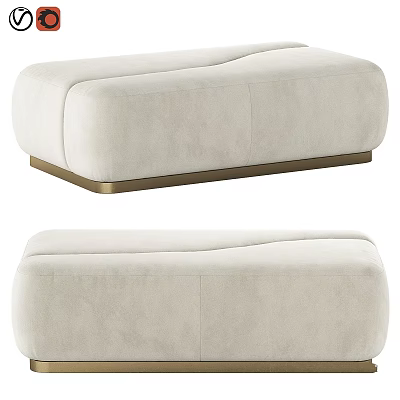 Modern Cream Upholstered Ottoman With Curved Design And Sleek Gold Metal Base 3d model