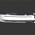White and Blue Recreational Boat With Canopy Dashboard Seats And Red White Blue Flag