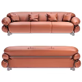Brown Leather Three-Seater Sofa With Rounded Armrests And Metal Legs 3d model