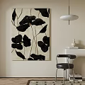 Beige Wall Art With Black Leaf Pattern Black Bar Stool White Shelf And Vase 3d model