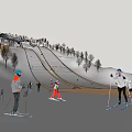 Outdoor Winter Fitness Activity With People Skiing On Snowy Mountain Slope