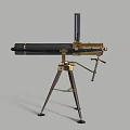 Vintage Multi Barrel Machine Gun With Brass Components And Tripod Stand 3d model