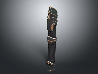 Traditional Weapon Sheath With Black Leather Cover And Gold Green Decorations 3d model