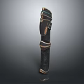 Traditional Weapon Sheath With Black Leather Cover And Gold Green Decorations