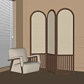 Modern Arched Wooden Room Divider With Woven Panels For Home Interior