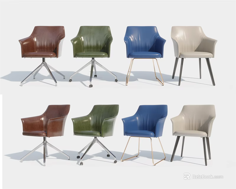 Stylish Modern Office Chairs With Multiple Colors Leather Upholstery And Metal Legs 3d model 