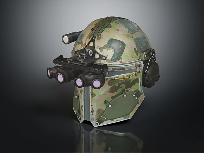Military Tactical Camouflage Helmet Featuring Binoculars And Protective Earmuffs 3d model