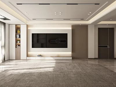 Modern TV Wall Design With Minimalist White Panel And Floating Display Shelves 3d model