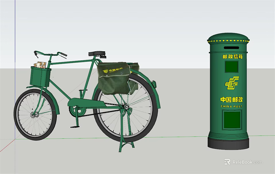Green Bicycle With Mail Bag Next To China Post Postal Mailbox 3d model