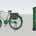 Green Bicycle With Mail Bag Next To China Post Postal Mailbox 3d model