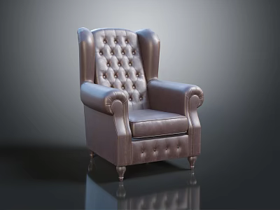 Classic Leather Single Sofa With Button Tufted Back Rolled Arms And Wooden Legs 3d model