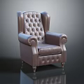 Classic Leather Single Sofa With Button Tufted Back Rolled Arms And Wooden Legs 3d model
