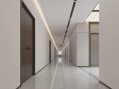 Modern Elevator Hallway Design With Sleek Tile Flooring Recessed Lighting And Elevator Doors 3d model