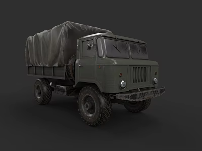 Green Military Truck With Canvas Covered Cargo Bed And Off Road Tires 3d model