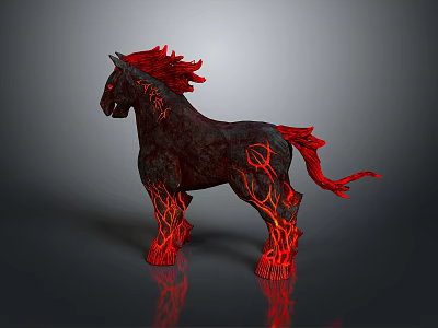 Fiery Black Horse Creature With Flaming Mane Tail And Lava Like Body Details 3d model