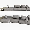 Modern Gray Fabric Modular Sectional Sofa With Multiple Cushions And Wooden Side Table