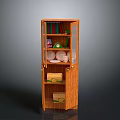 Wooden Display Cabinet With Glass Door Plates Cups And Storage Boxes