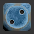 Glossy Blue Ceramic Dice With Crackle Texture And Black Dots On Dark Background