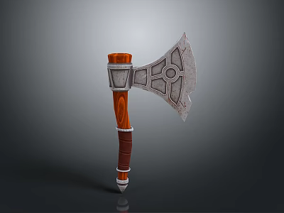 Medieval Battle Axe Weapon With Decorative Metal Head And Wooden Handle 3d model