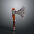 Medieval Battle Axe Weapon With Decorative Metal Head And Wooden Handle