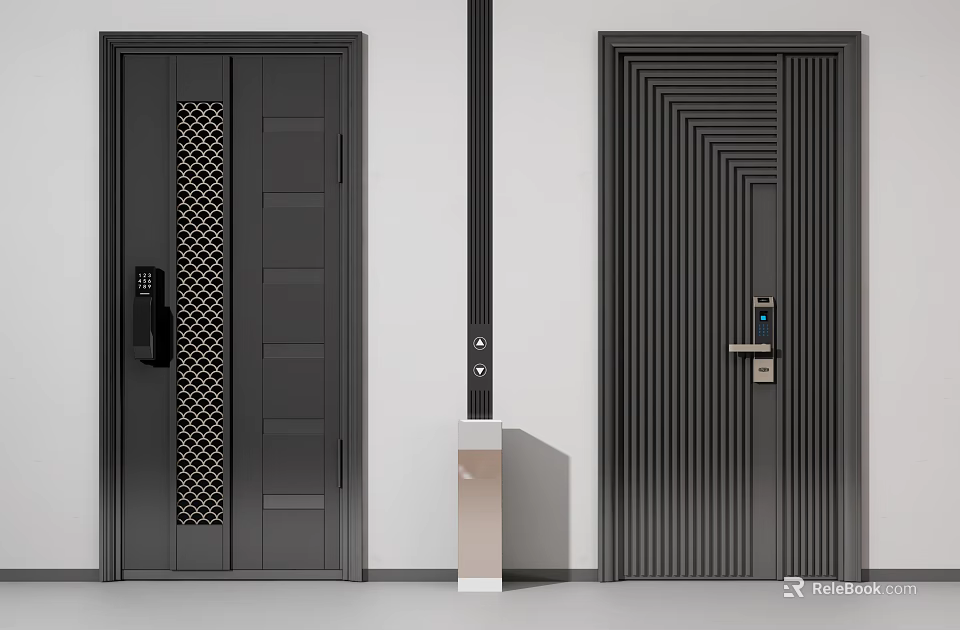 Modern Security Doors With Smart Lock System And Contemporary Design Patterns 3d model