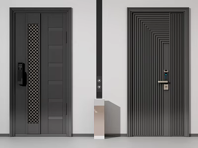 Modern Security Doors With Smart Lock System And Contemporary Design Patterns 3d model