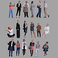 Diverse Group of People in Various Poses and Casual Attire on White Background