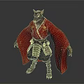 Man With Wolf Head In Red Kimono And Armor Belt Standing On White Background