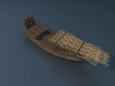 Traditional Wooden Boat With Wooden Hull And Straw Thatched Covering In Classic Design 3d model