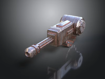 3D Model of Mechanical Weapon With Metallic Texture and Gear Details 3d model