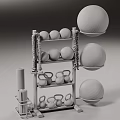 Durable Sports Equipment Storage Rack With Black Dumbbells Multi Colored Yoga Balls And Foam Rollers