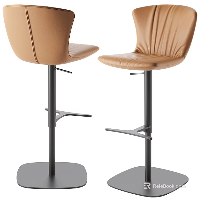 Modern Brown Leather Bar Stools With Pleated Backrest And Metal Base 3d model