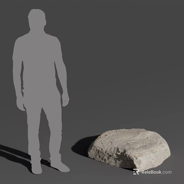 Silhouette of a Person Standing Next to a Large Stone on Simple Gray Background 3d model 