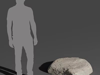 Silhouette of a Person Standing Next to a Large Stone on Simple Gray Background 3d model