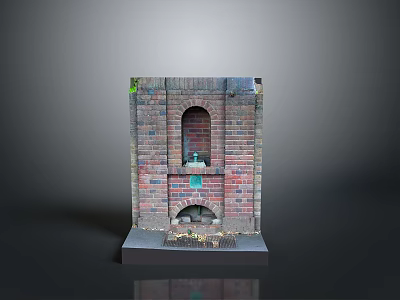 Decorative Household Brick Mini Fireplace Model With Arch Opening And Green Plants 3d model