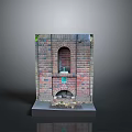 Decorative Household Brick Mini Fireplace Model With Arch Opening And Green Plants