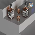 Labeled Liquor Bottles And Glasses With Amber Liquid On Modern Gray Countertop