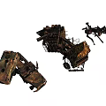Rusty Abandoned Car Wreck With Damaged Body And Broken Parts