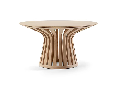 Stylish Wooden Coffee Table With Round Top And Curved Slats Base Design 3d model