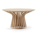 Stylish Wooden Coffee Table With Round Top And Curved Slats Base Design