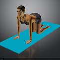 Woman Exercising On Blue Mat With Hands And Knees Position At Home