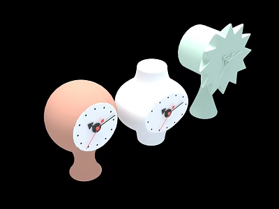 Three Unique Modern Clocks with Pink White Light Green Creative Designs 3d model