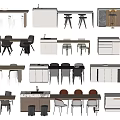 Modern Dining Table Set With Matching Chairs Cabinets And Island Counter Design 3d model