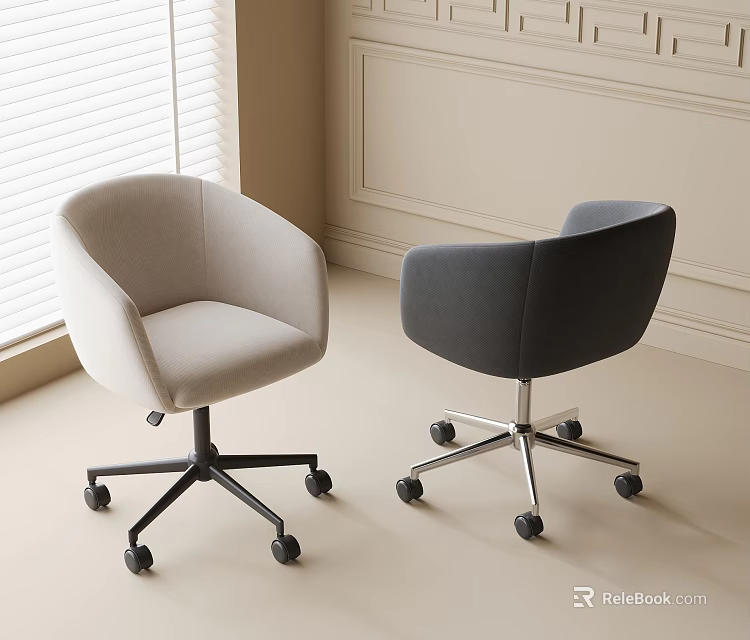 Modern Light Gray and Dark Gray Office Chairs Upholstered Swivel with Black Wheels 3d model 