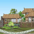 Rustic Thatched Roof Homestay Building Featuring Swimming Pool And Lush Greenery