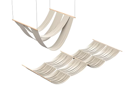 Elegant Beige Ceiling Drapery With Hanging Pleated Design And Wooden Frame 3d model